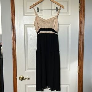 BCBG Black and Cream Eyelet Lace and Pleated chiffon Dress